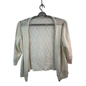 Cato‎ Womens White Lace Back Cardigan Sweater XL Boho Peasant Teacher Lagenlook
